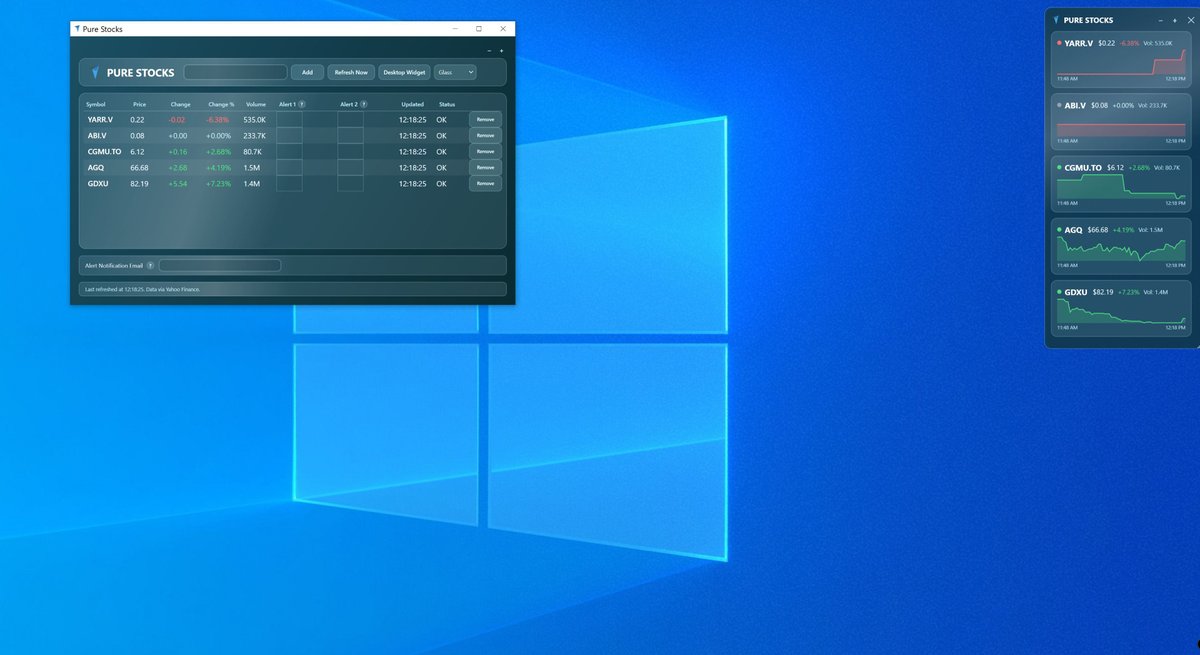 Pure Stocks Dark theme